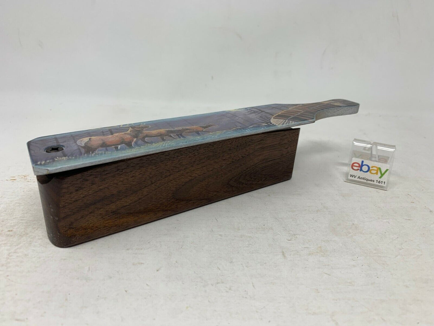 Wooden Amish Crafted Painted Lid Turkey Box Call - Elk Scene