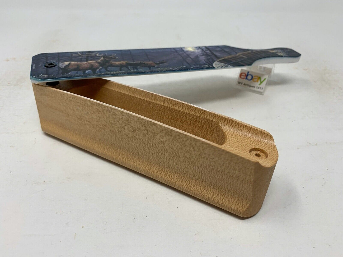 Wooden Amish Crafted Painted Lid Turkey Box Call - Elk Scene