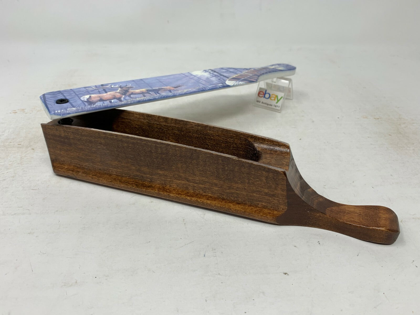 Wooden Amish Crafted Painted Lid Turkey Box Call - Elk Scene - New, Unused!