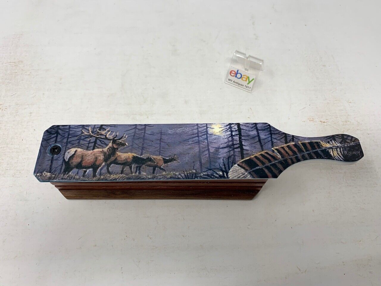 Wooden Amish Crafted Painted Lid Turkey Box Call - Elk Scene