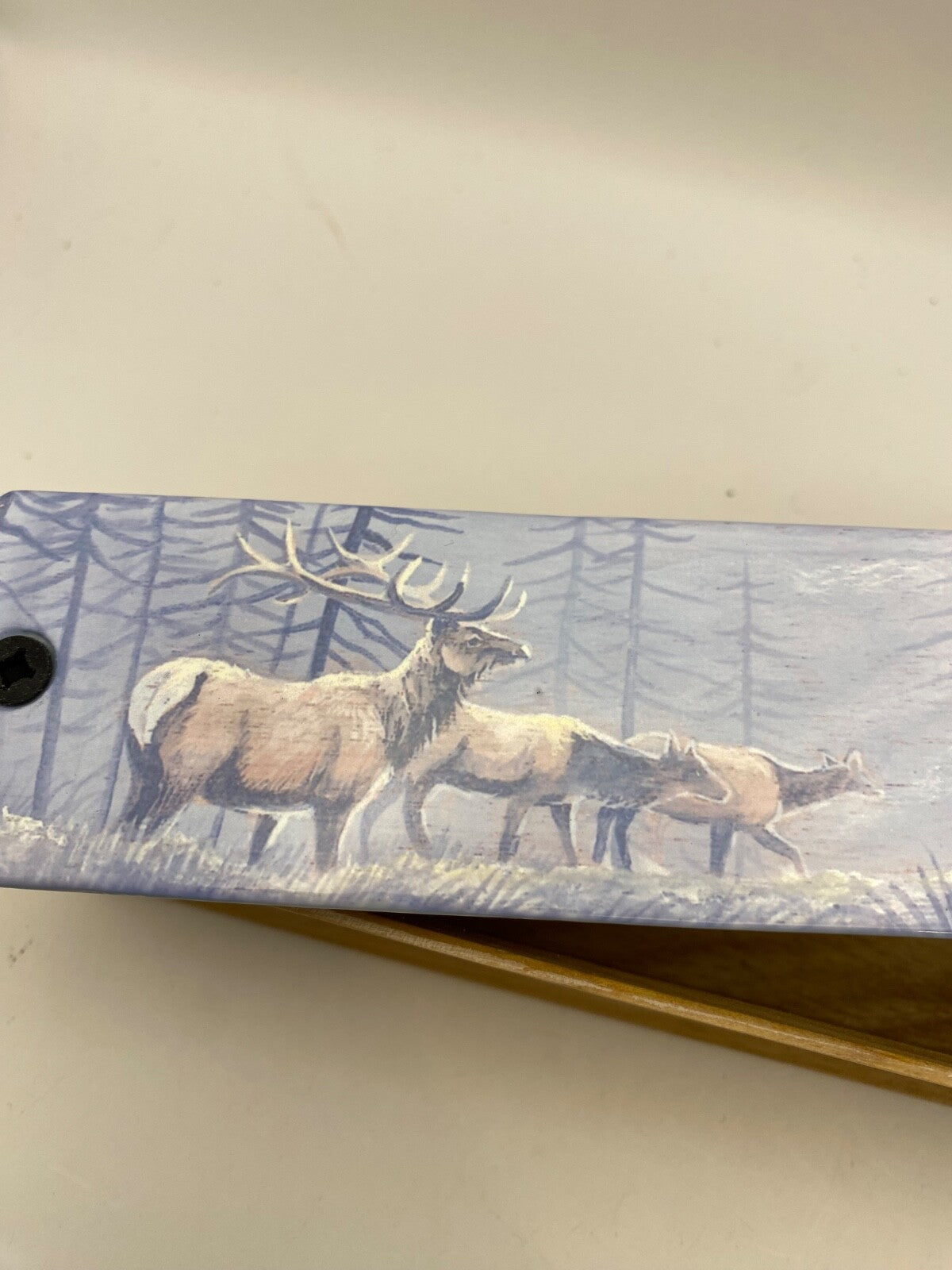 Wooden Amish Crafted Painted Lid Turkey Box Call - Elk Scene - New, Unused!