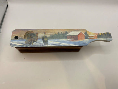 Wooden Amish Crafted Painted Lid Turkey Box Call - Winter Scene