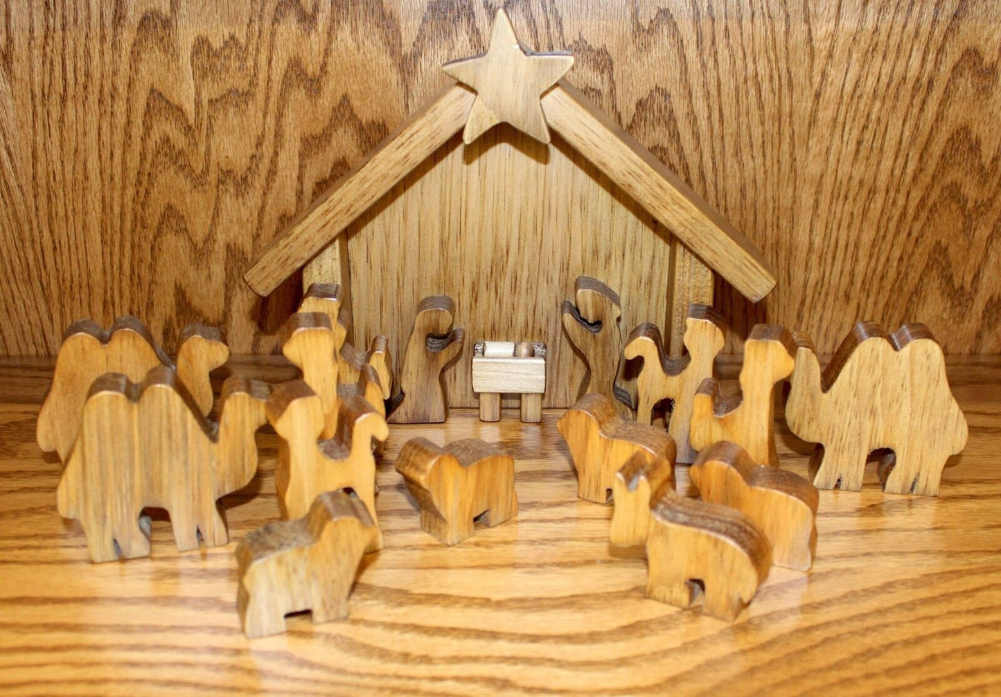 Amish Crafted Wooden Nativity Manger Scene Set, 14 Pieces, Decorative and Fun!