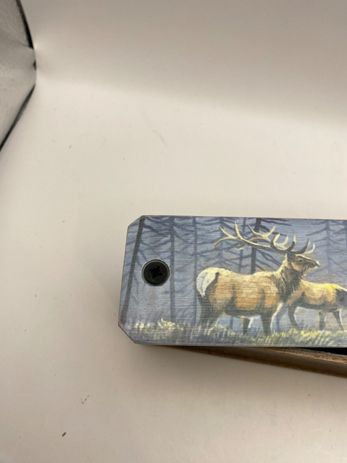 Wooden Amish Crafted Painted Lid Turkey Box Call - Elk Scene - New, Unused!