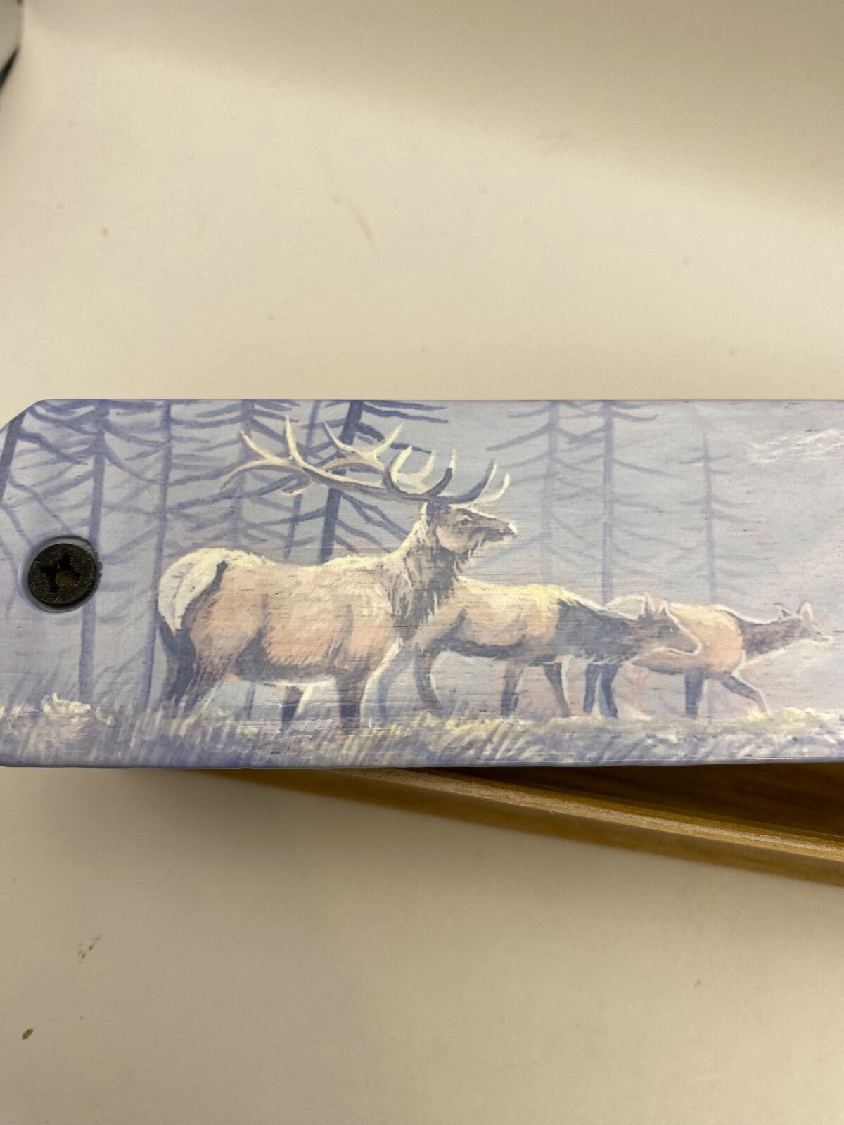 Wooden Amish Crafted Painted Lid Turkey Box Call - Elk Scene - New, Unused!