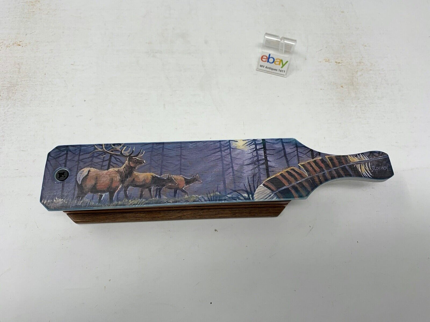 Wooden Amish Crafted Painted Lid Turkey Box Call - Elk Scene