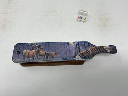 Wooden Amish Crafted Painted Lid Turkey Box Call - Elk Scene
