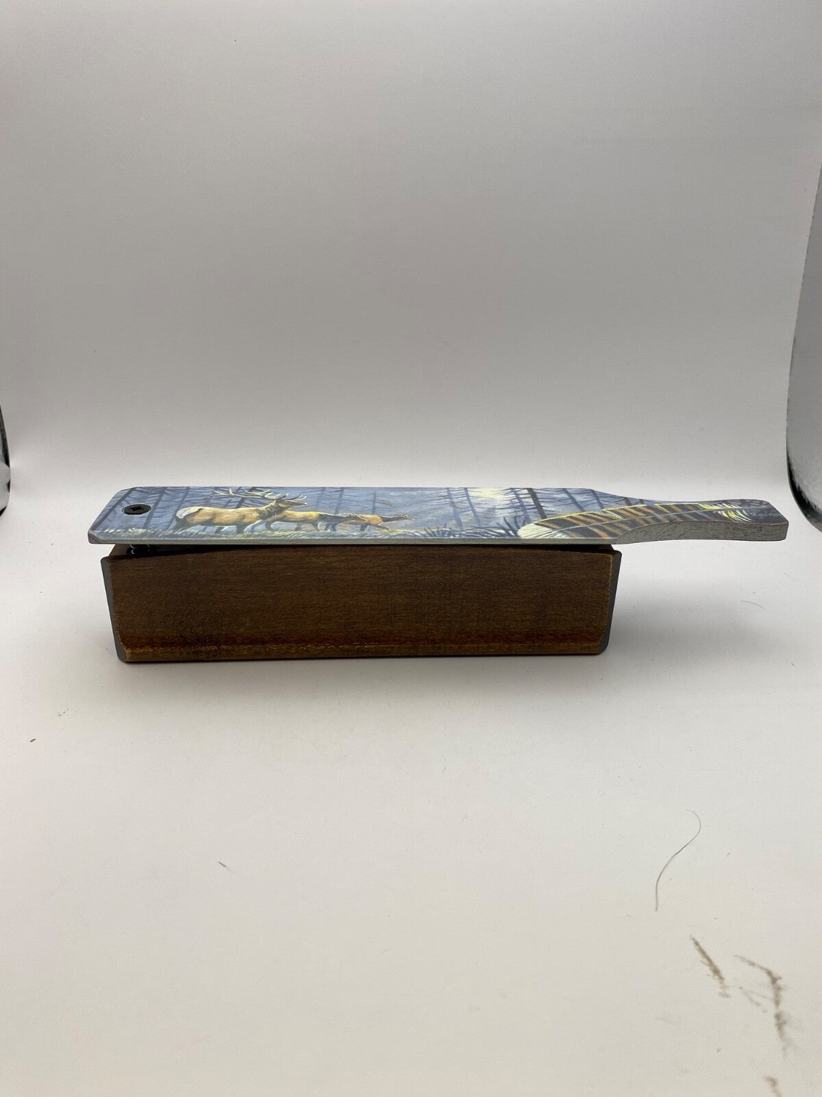Wooden Amish Crafted Painted Lid Turkey Box Call - Elk Scene - New, Unused!