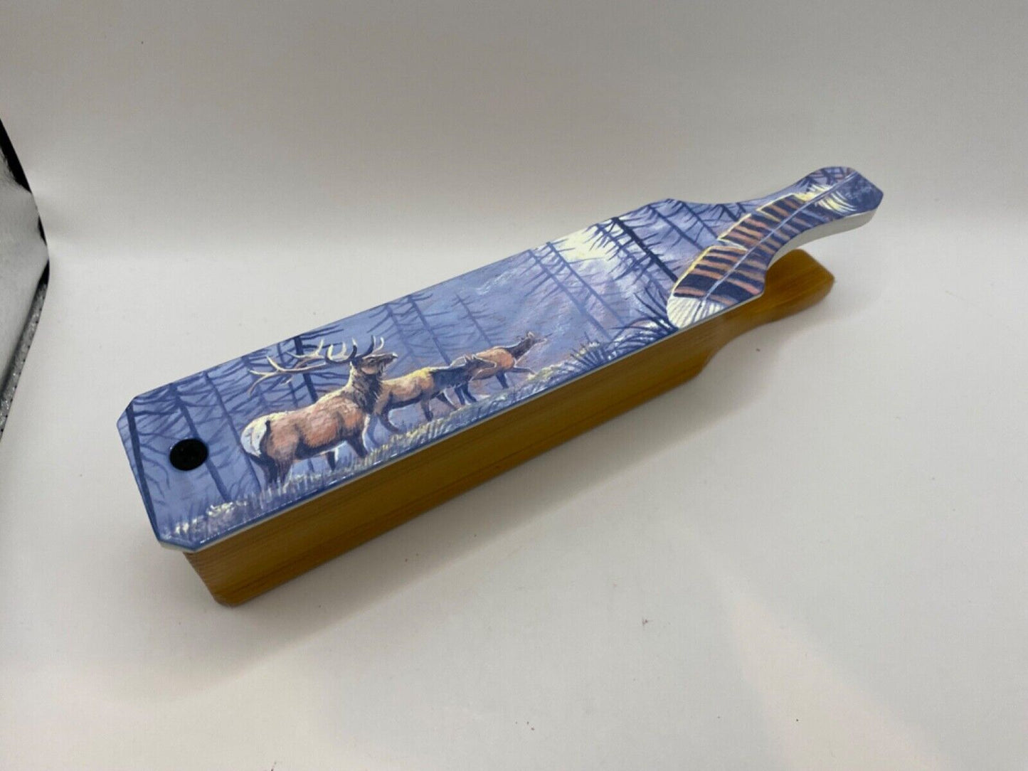 Wooden Amish Crafted Painted Lid Turkey Box Call - Elk Scene