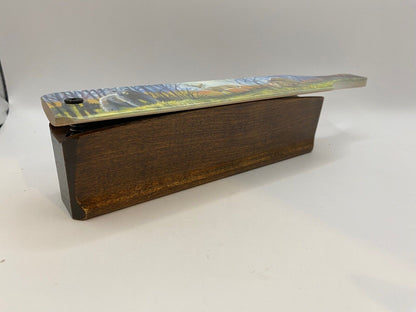 Wooden Amish Crafted Painted Lid Turkey Box Call - Turkey Scene
