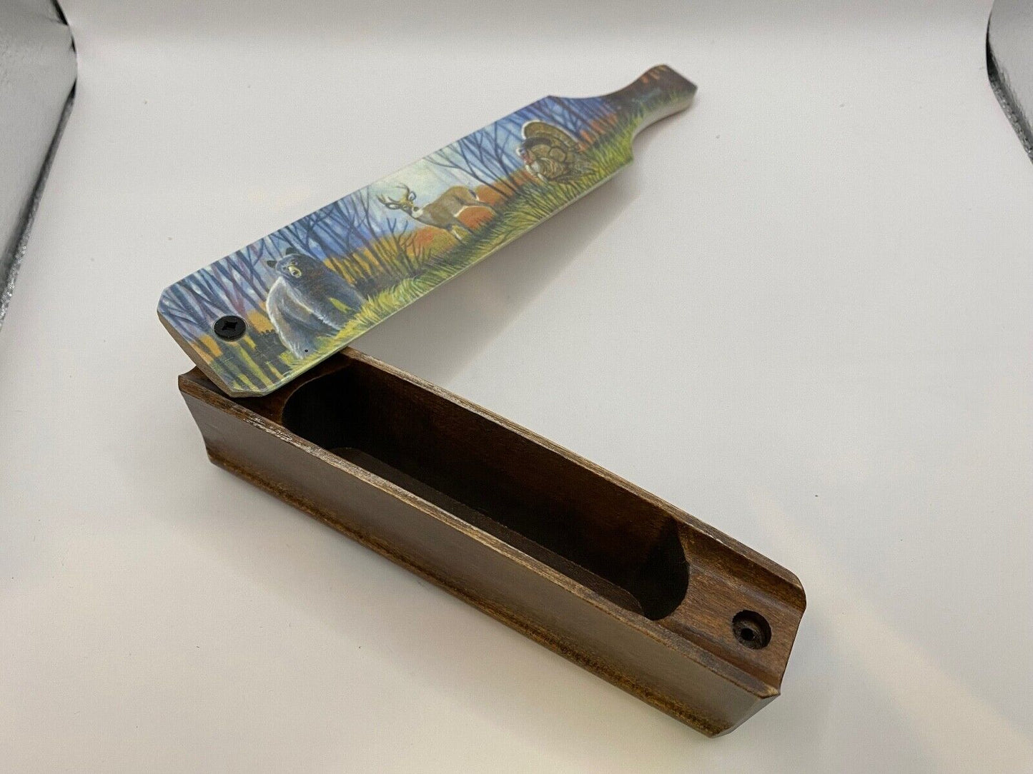 Wooden Amish Crafted Painted Lid Turkey Box Call - Turkey Scene