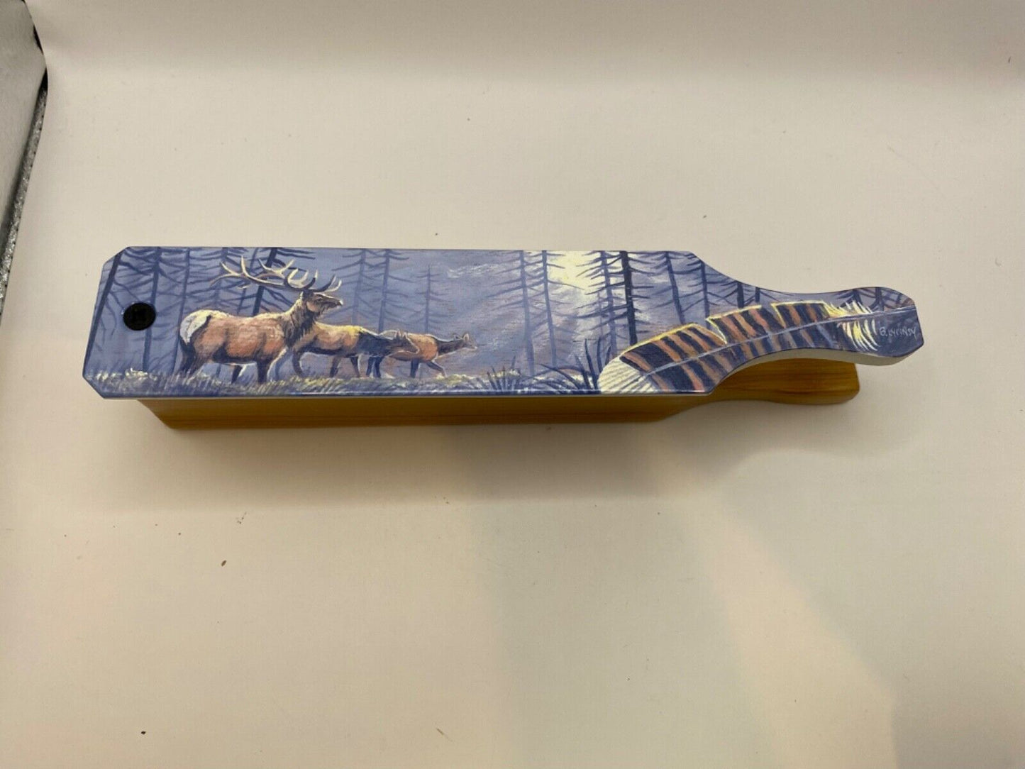 Wooden Amish Crafted Painted Lid Turkey Box Call - Elk Scene