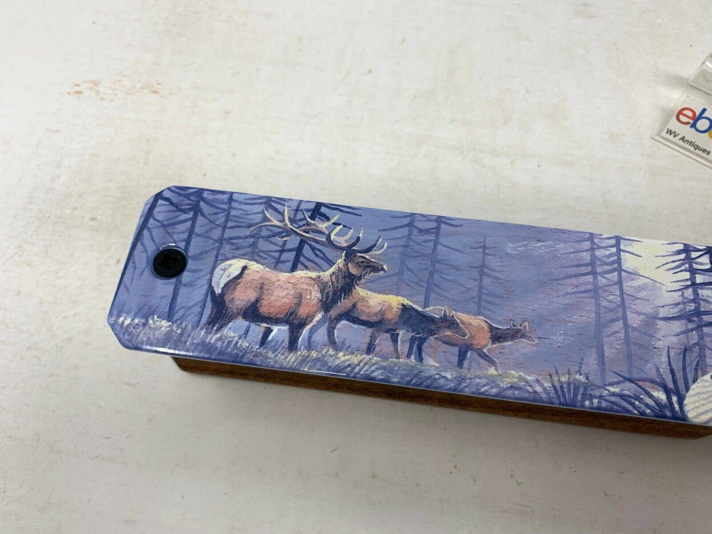 Wooden Amish Crafted Painted Lid Turkey Box Call - Elk Scene