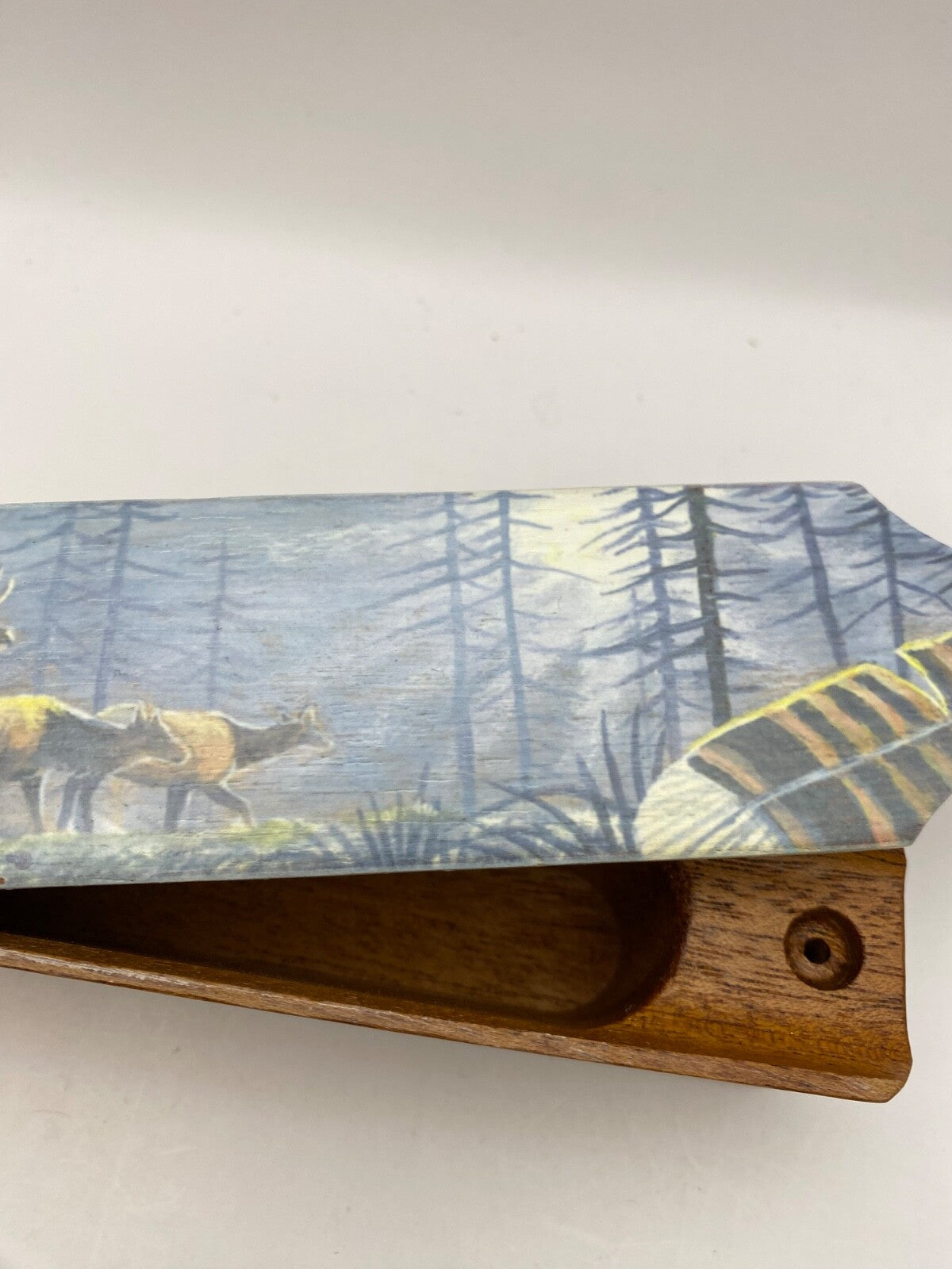 Wooden Amish Crafted Painted Lid Turkey Box Call - Elk Scene - New, Unused!