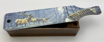 Wooden Amish Crafted Painted Lid Turkey Box Call - Elk Scene - New, Unused!