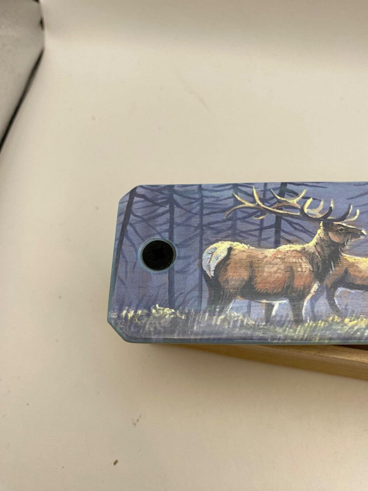 Wooden Amish Crafted Painted Lid Turkey Box Call - Elk Scene - New, Unused!