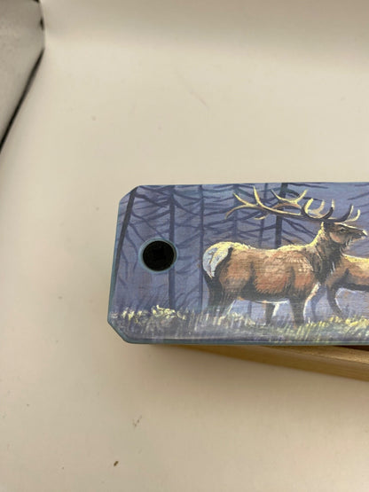 Wooden Amish Crafted Painted Lid Turkey Box Call - Elk Scene - New, Unused!