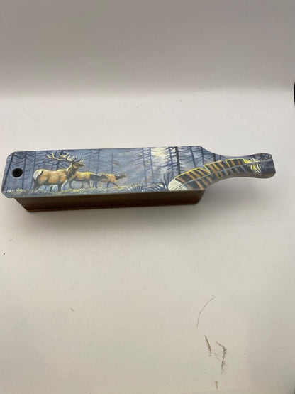 Wooden Amish Crafted Painted Lid Turkey Box Call - Elk Scene - New, Unused!