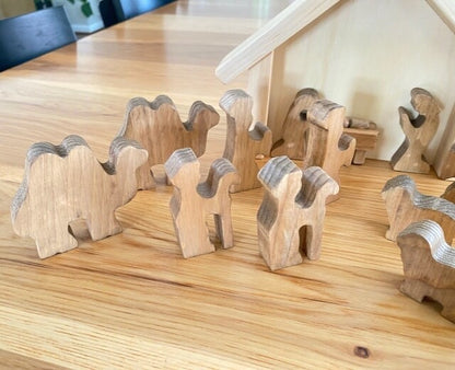 Amish Crafted Wooden Nativity Manger Scene Set, 14 Pieces, Decorative and Fun!