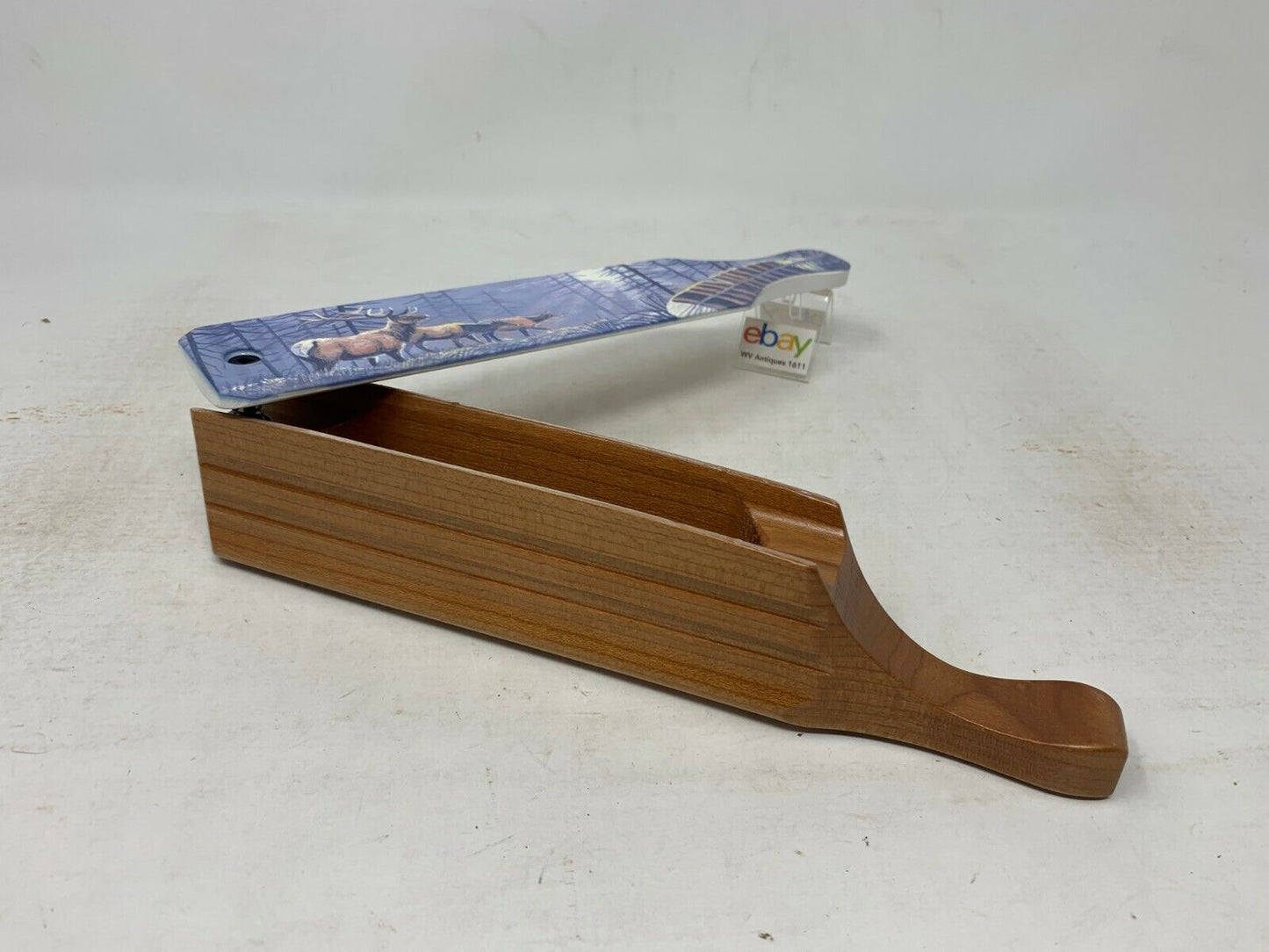 Wooden Amish Crafted Painted Lid Turkey Box Call - Elk Scene