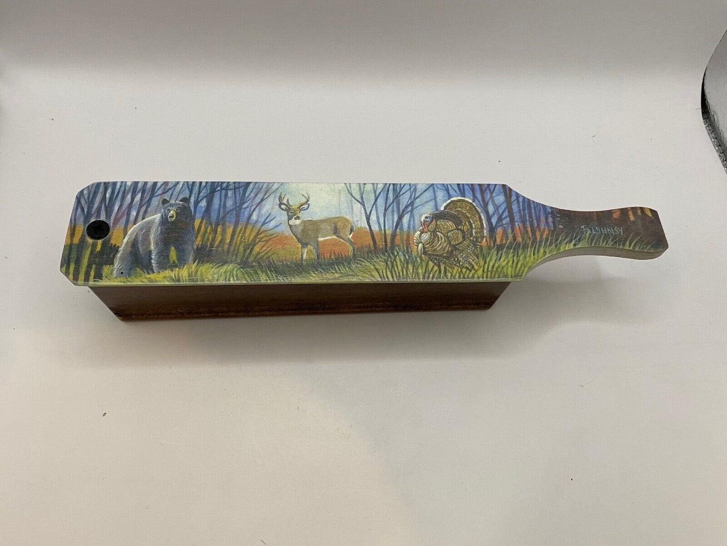 Wooden Amish Crafted Painted Lid Turkey Box Call - Turkey Scene