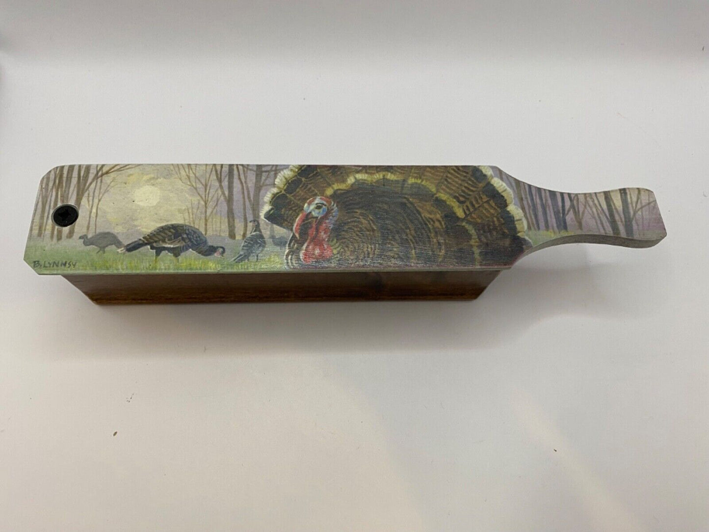 Wooden Amish Crafted Painted Lid Turkey Box Call - Turkey Scene