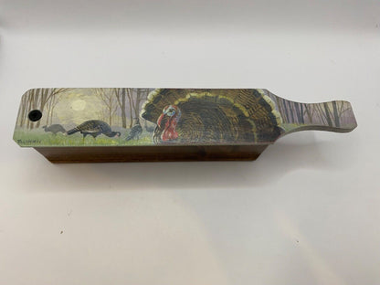 Wooden Amish Crafted Painted Lid Turkey Box Call - Turkey Scene