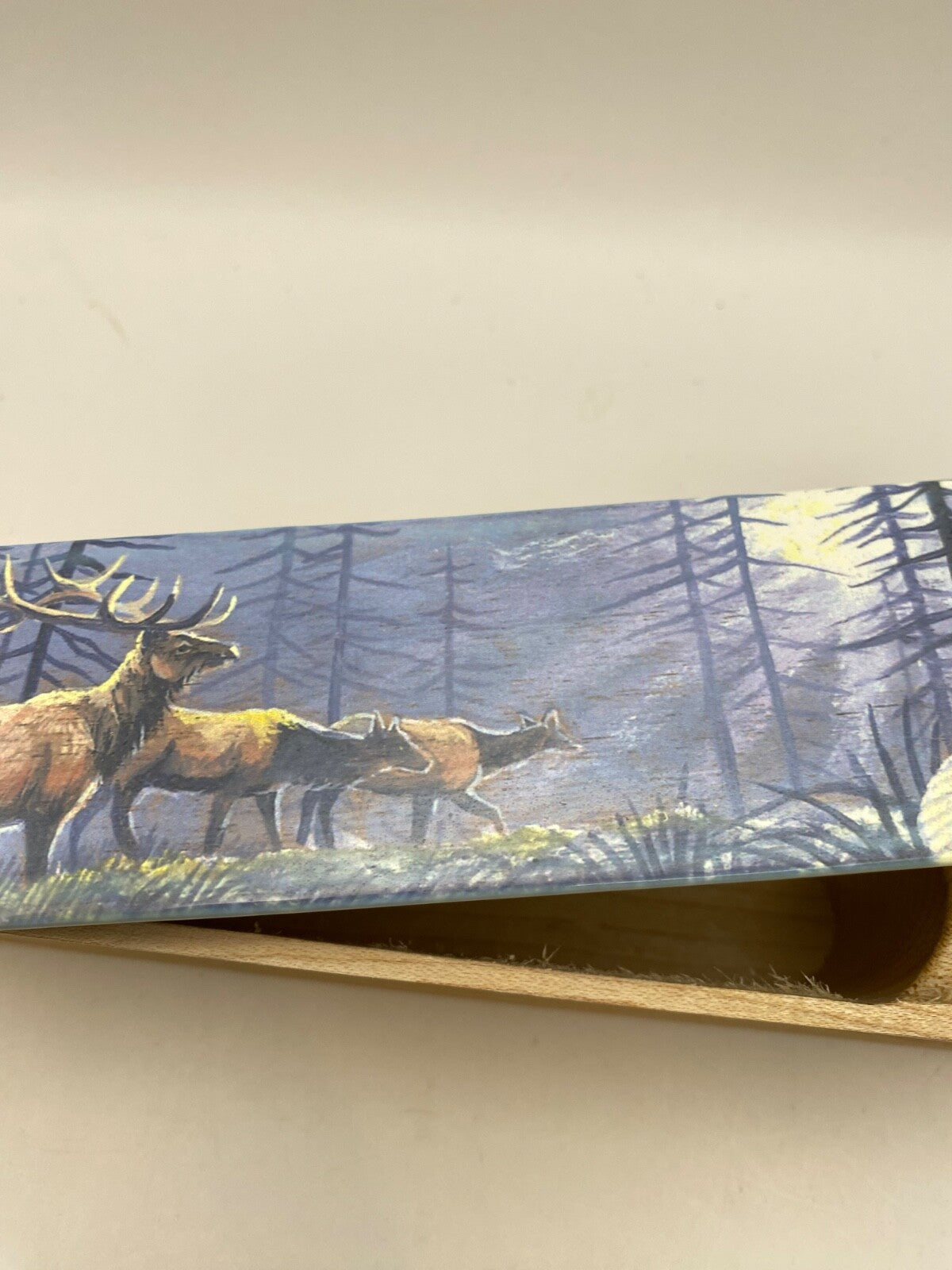 Wooden Amish Crafted Painted Lid Turkey Box Call - Elk Scene - New, Unused!