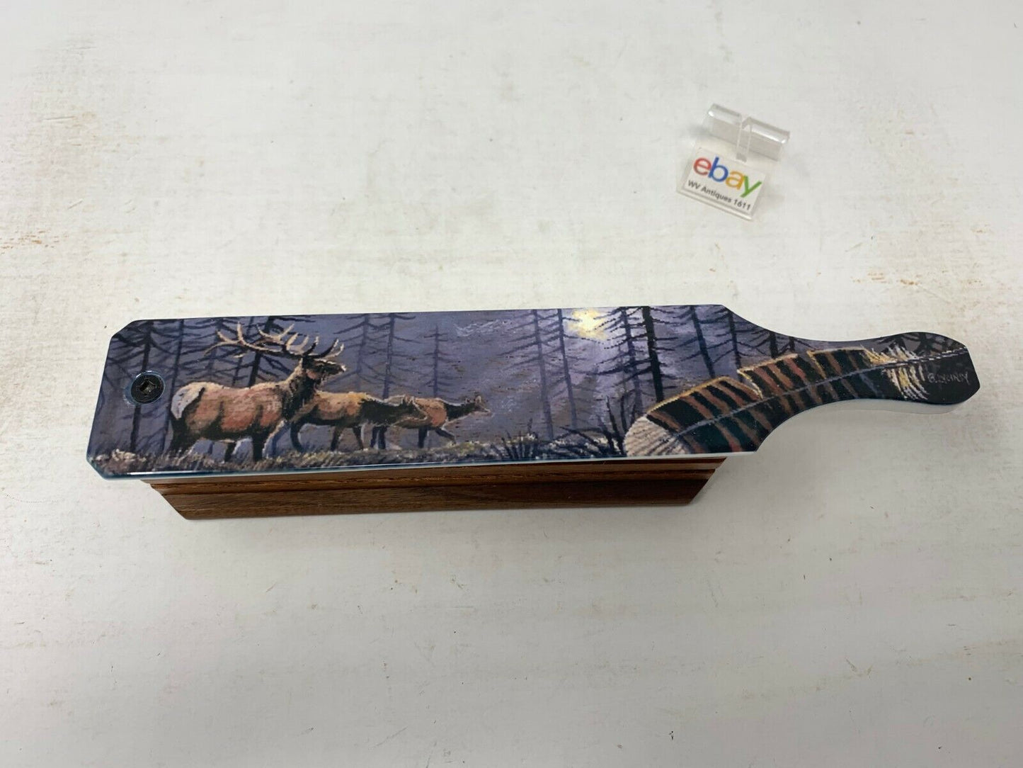 Wooden Amish Crafted Painted Lid Turkey Box Call - Elk Scene