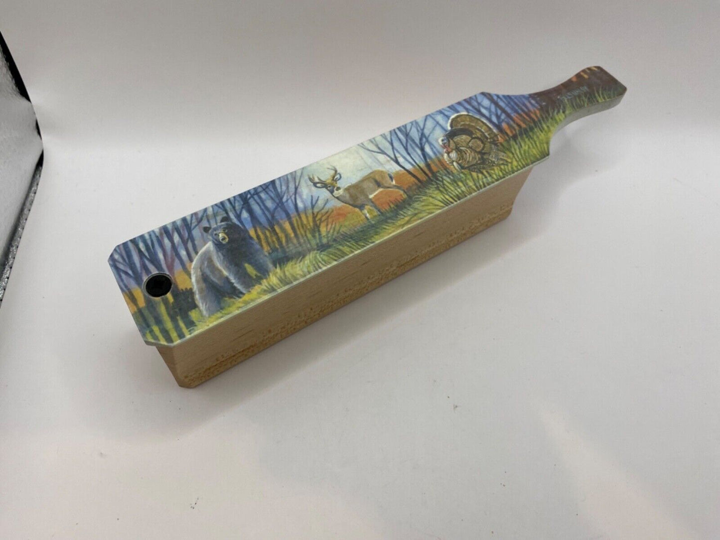 Wooden Amish Crafted Painted Lid Turkey Box Call - Wildlife Scene