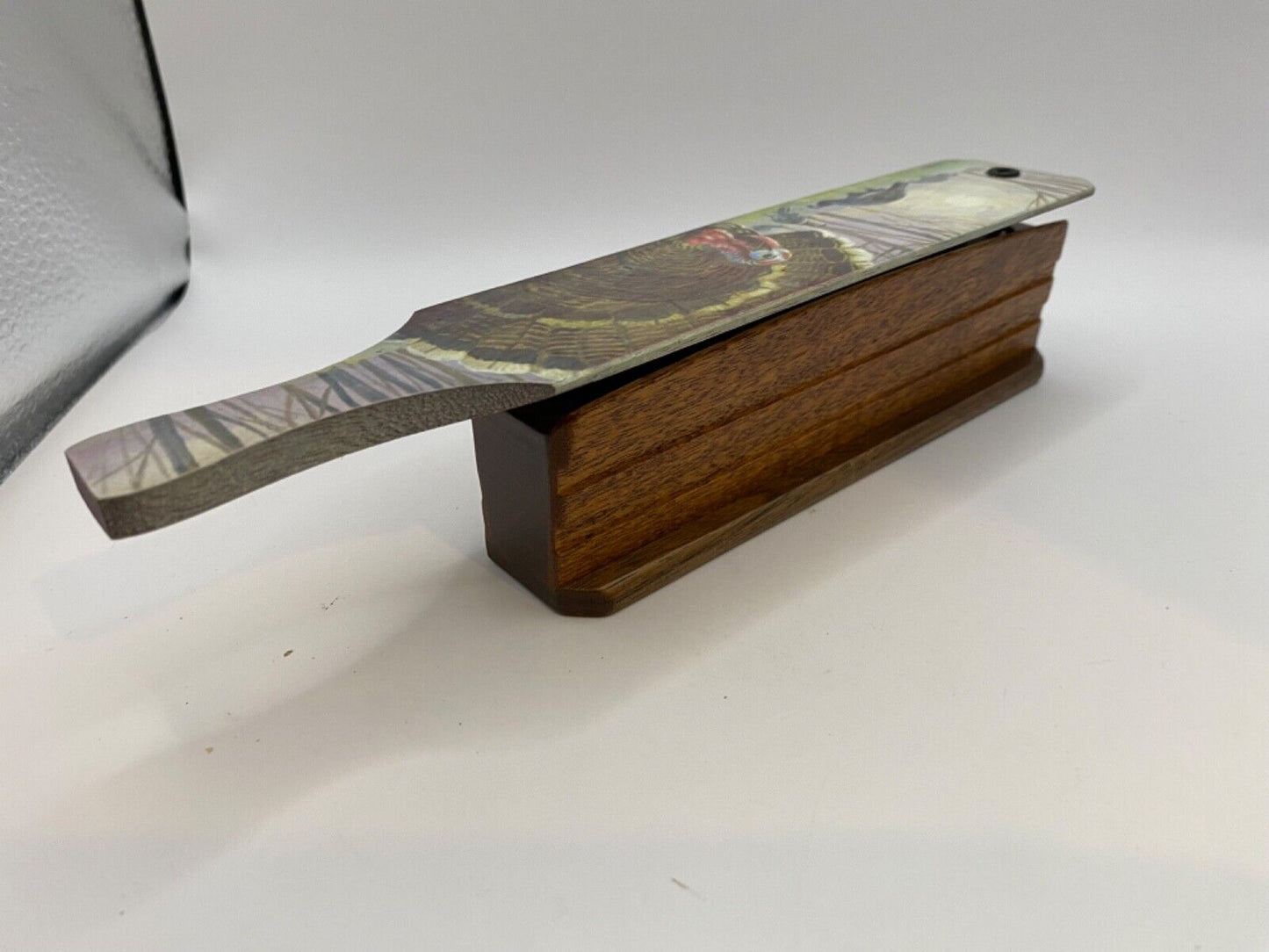 Wooden Amish Crafted Painted Lid Turkey Box Call - Turkey Scene