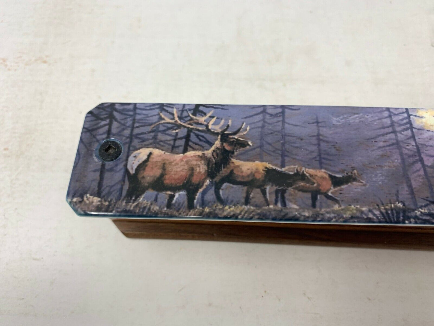 Wooden Amish Crafted Painted Lid Turkey Box Call - Elk Scene
