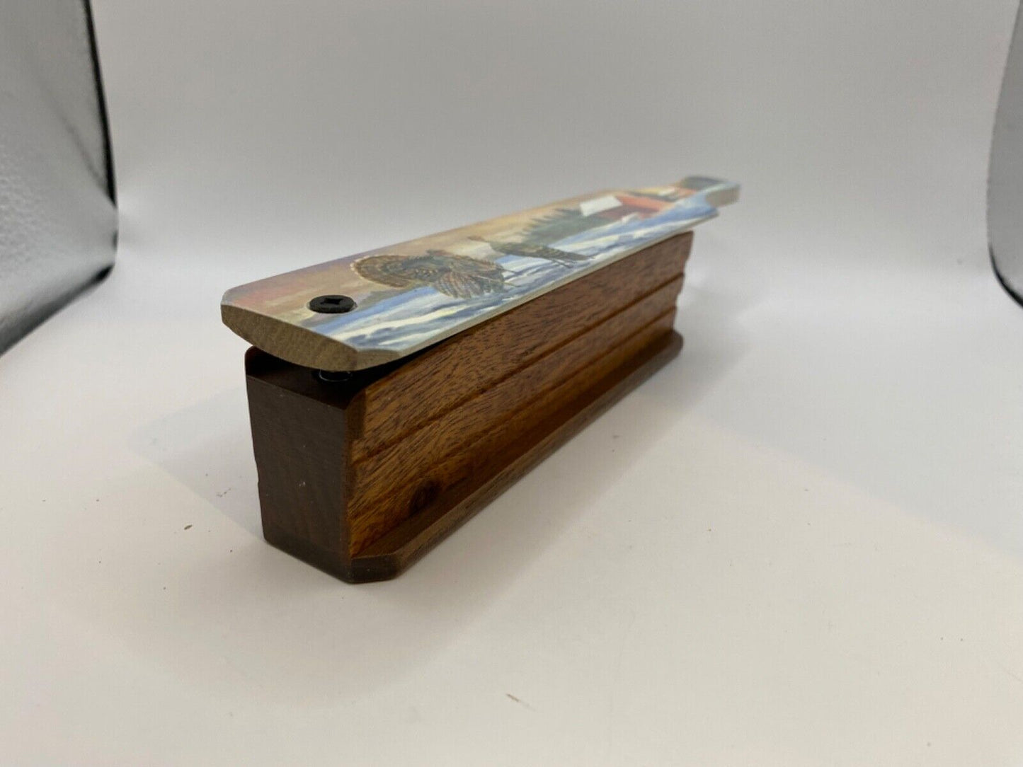 Wooden Amish Crafted Painted Lid Turkey Box Call - Winter Scene