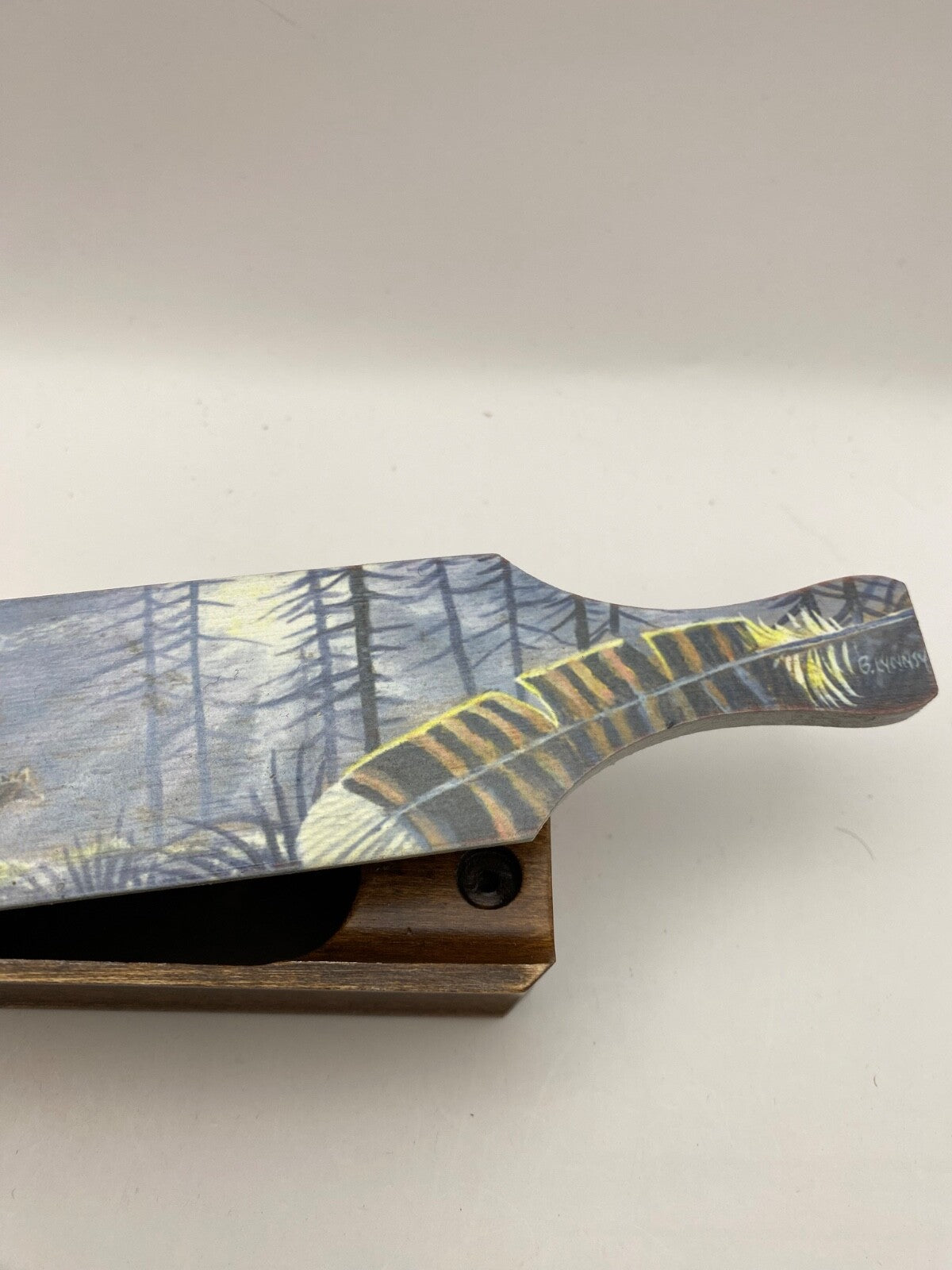 Wooden Amish Crafted Painted Lid Turkey Box Call - Elk Scene - New, Unused!