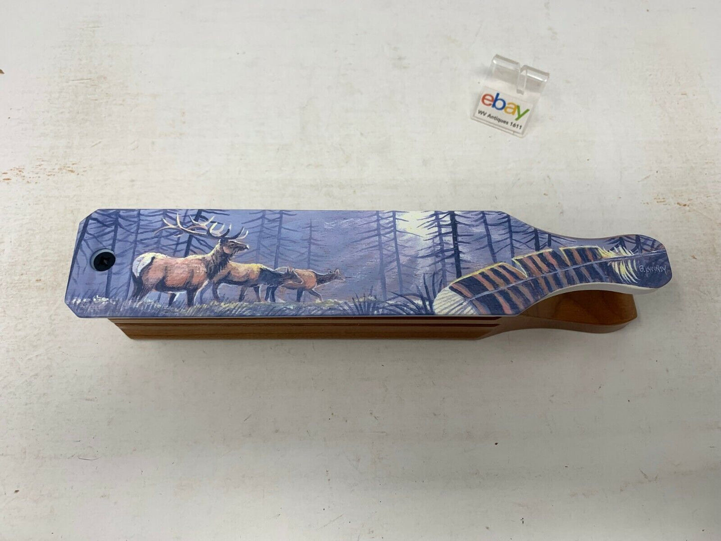 Wooden Amish Crafted Painted Lid Turkey Box Call - Elk Scene