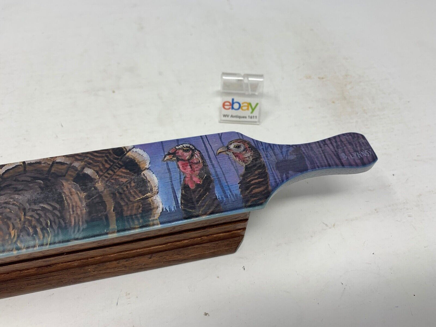 Wooden Amish Crafted Painted Lid Turkey Box Call - Turkey Scene
