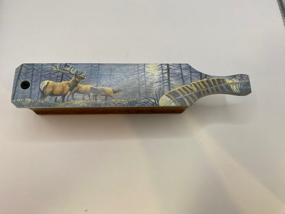 Wooden Amish Crafted Painted Lid Turkey Box Call - Elk Scene - New, Unused!