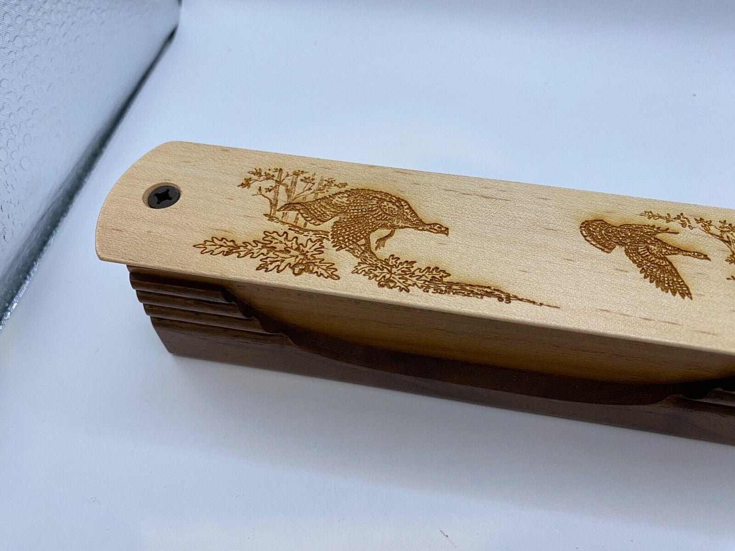 Wooden Amish Crafted "10" Handle Half Moon" Turkey Box Call - New, Unused! Nice!