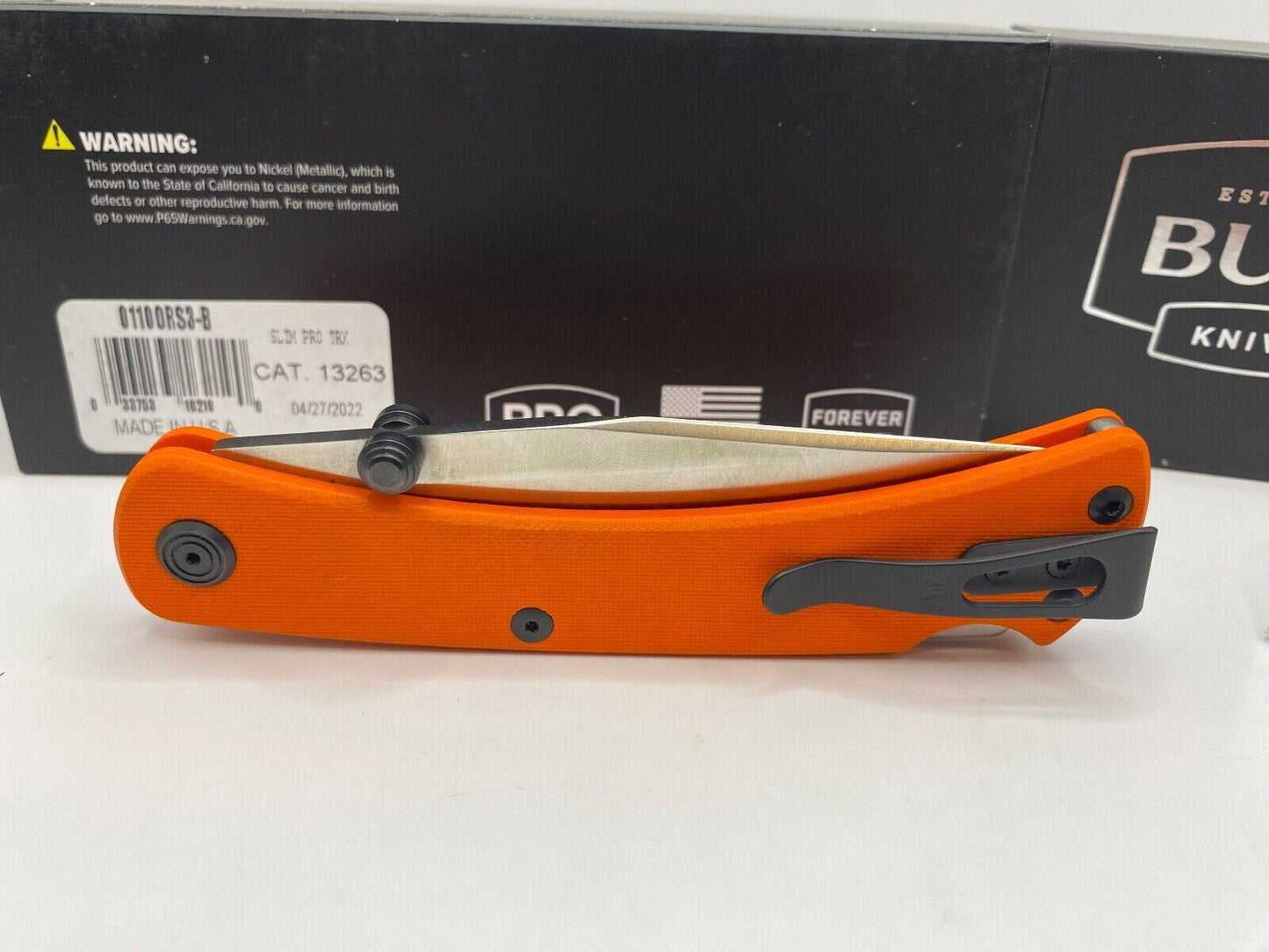 Buck USA 110 Slim Pro TRX Folding Knife, Orange G10 Handle, S30V Steel - NIB