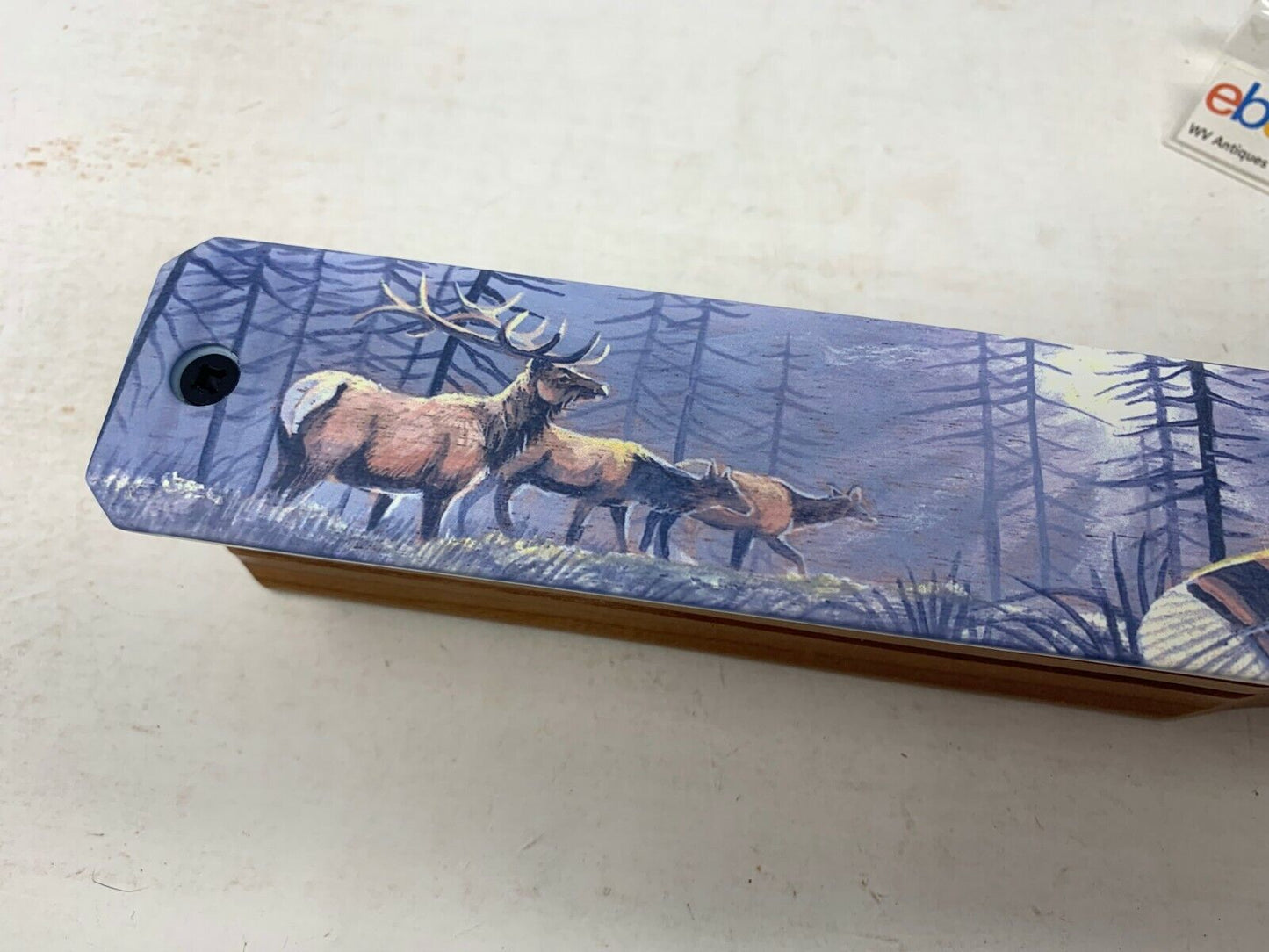 Wooden Amish Crafted Painted Lid Turkey Box Call - Elk Scene