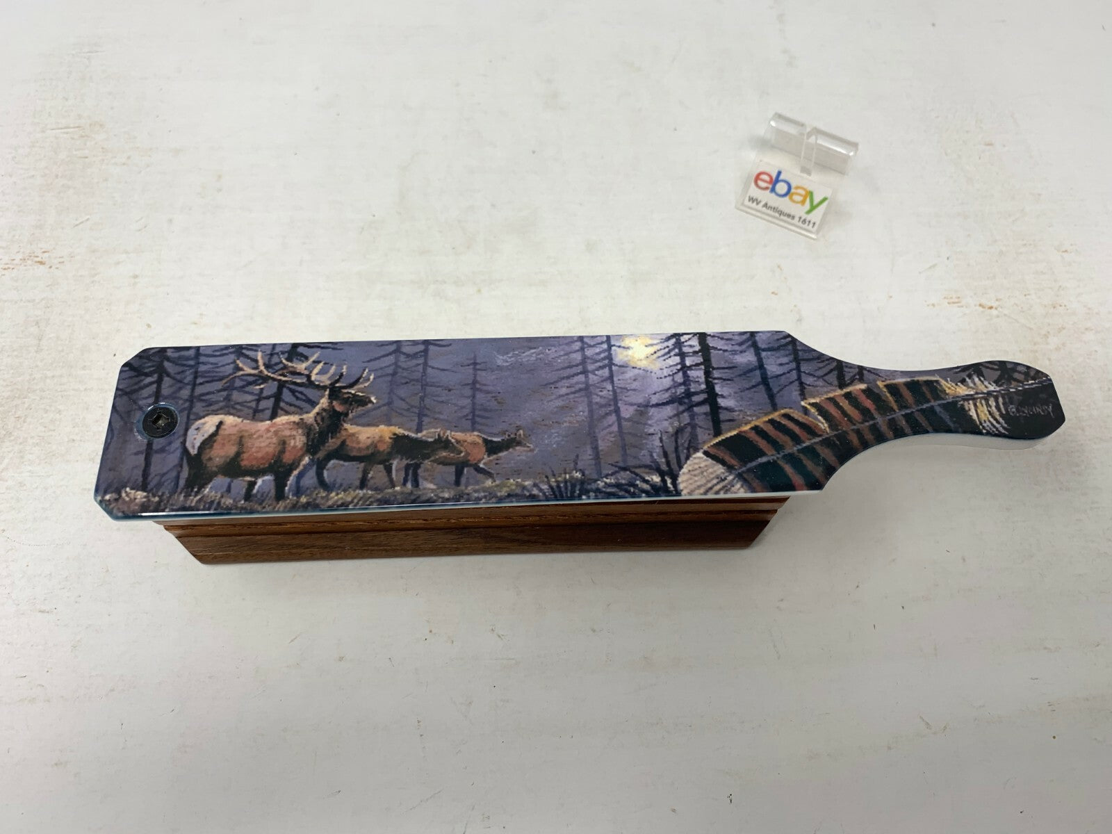 Wooden Amish Crafted Painted Lid Turkey Box Call - Elk Scene - New, Unused!