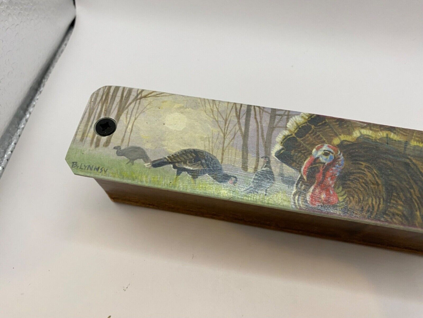 Wooden Amish Crafted Painted Lid Turkey Box Call - Turkey Scene
