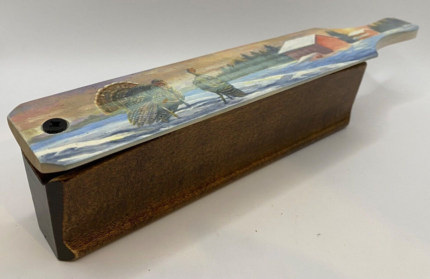 Wooden Amish Crafted Painted Lid Turkey Box Call - Winter Scene