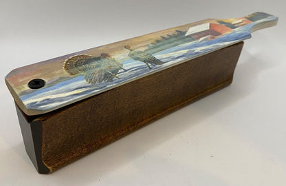 Wooden Amish Crafted Painted Lid Turkey Box Call - Winter Scene