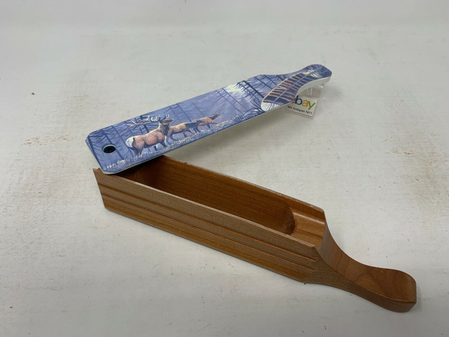 Wooden Amish Crafted Painted Lid Turkey Box Call - Elk Scene