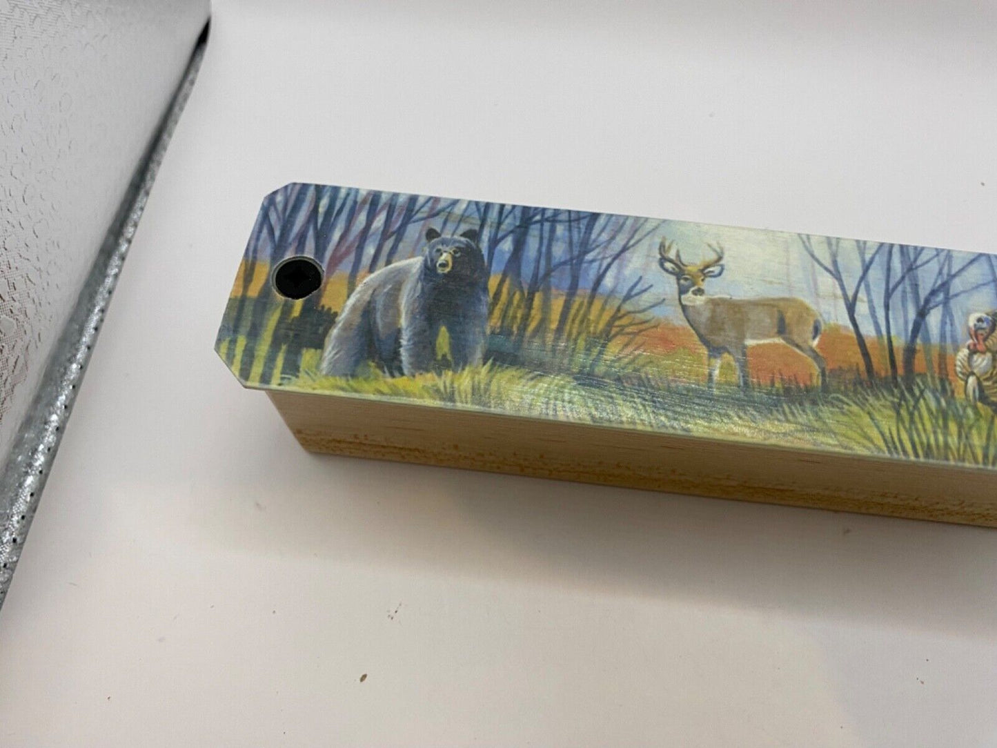 Wooden Amish Crafted Painted Lid Turkey Box Call - Wildlife Scene