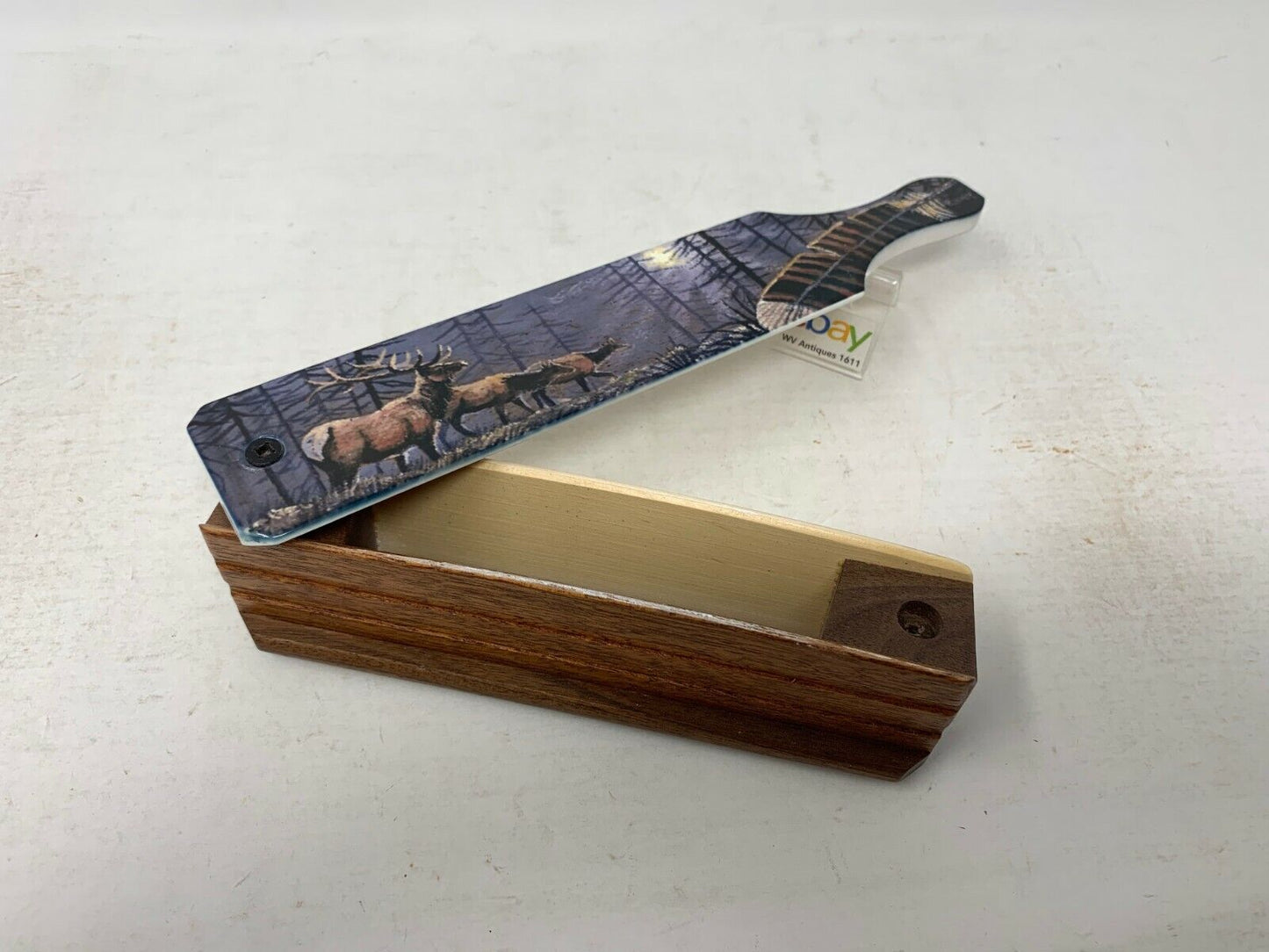 Wooden Amish Crafted Painted Lid Turkey Box Call - Elk Scene