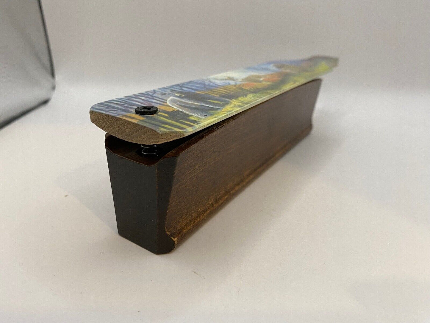 Wooden Amish Crafted Painted Lid Turkey Box Call - Turkey Scene