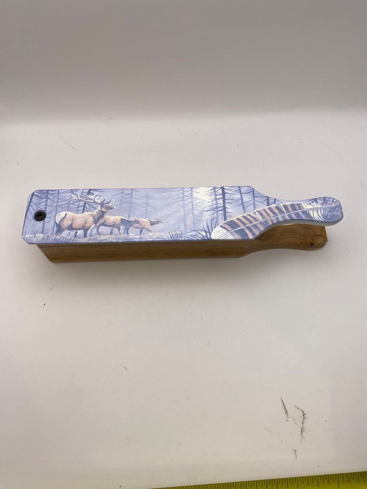 Wooden Amish Crafted Painted Lid Turkey Box Call - Elk Scene - New, Unused!