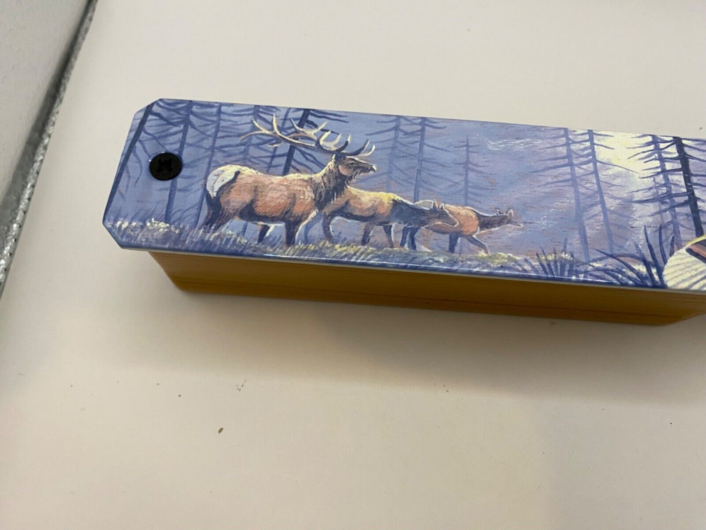 Wooden Amish Crafted Painted Lid Turkey Box Call - Elk Scene